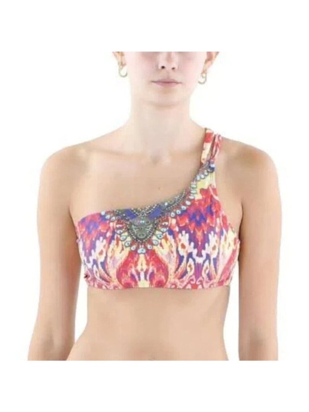 La Moda Womens 1PC Embellished Bikini TOP ONLY Swimsuit Red Yellow Size XL